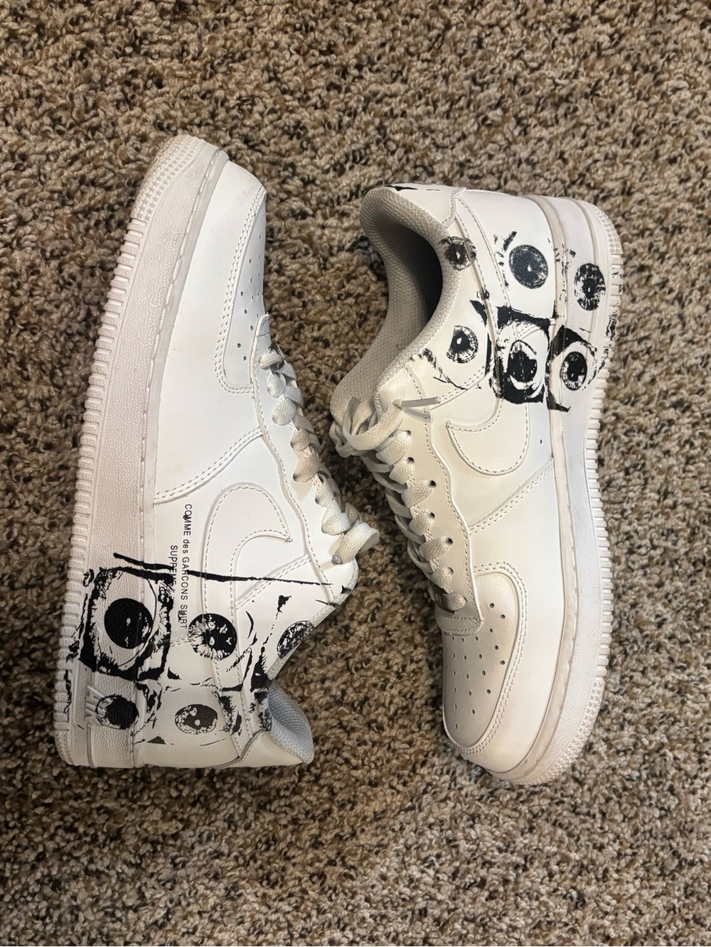 Comme des Garcons x Nike White Sneakers with Black Graphic Print